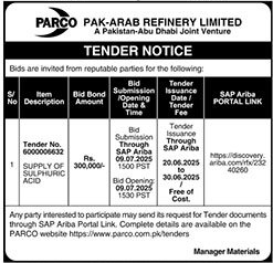 Pak Arab Refinery Limited Tender Notice
